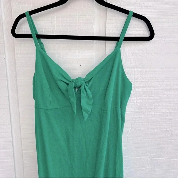 Cottagecore Green Classy Linen Blend Tie Knot Bust Strappy Midi Sun Dress / Med - Picture 3 of 5